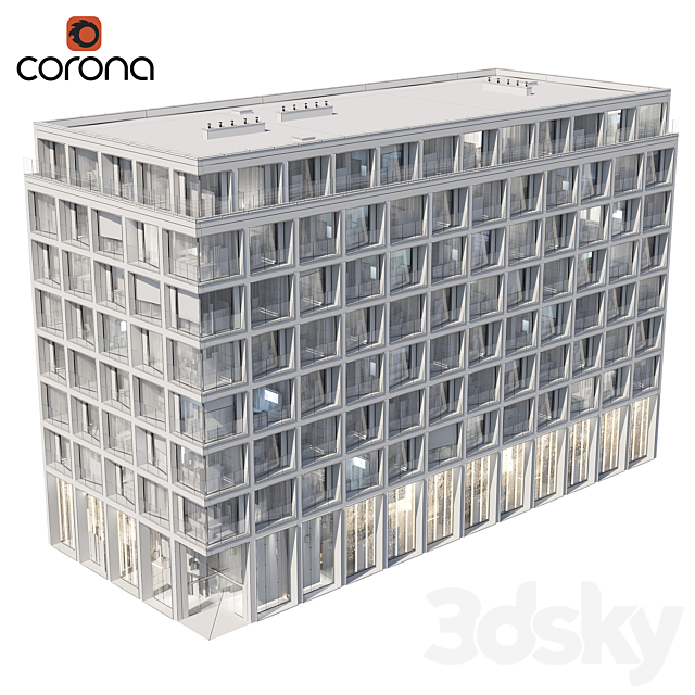 Modern residential building 06 | night + interiors 3DS Max Model - thumbnail 4