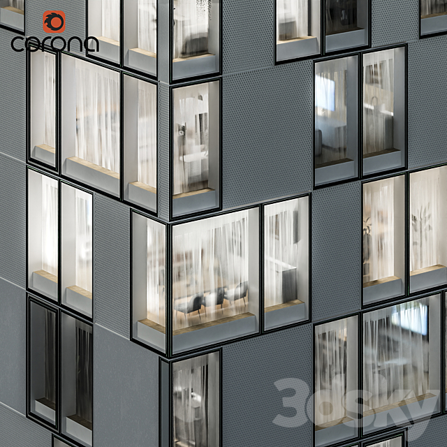 Modern residential building 08 | night + interiors 3DSMax File - thumbnail 3