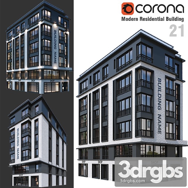 Modern Residential Building 21 3dsmax Download - thumbnail 1