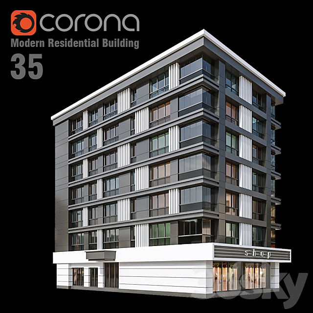 Modern Residential Building 35 3DSMax File - thumbnail 1