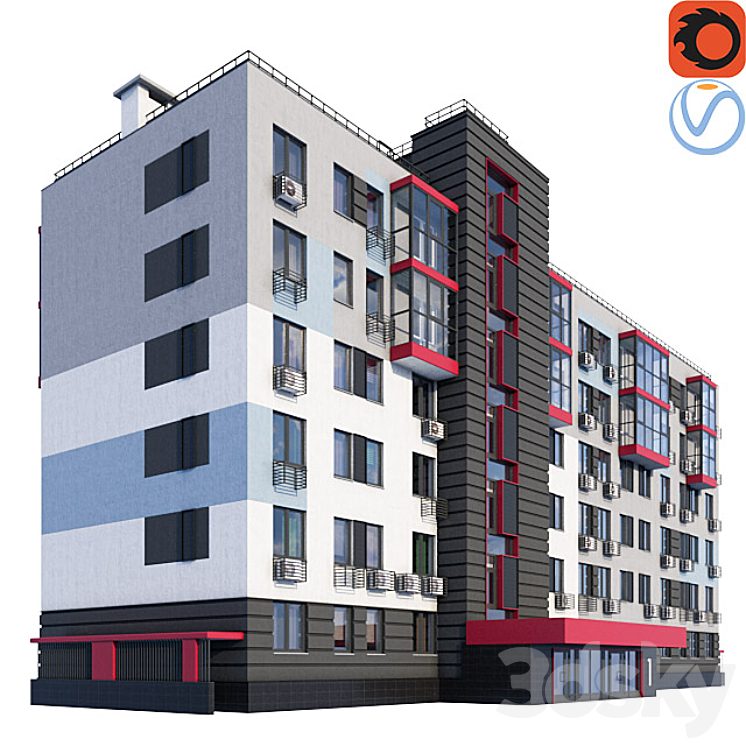 Modern residential building 3DS Max - thumbnail 1