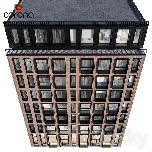 Modern residential facade 01 | night + interiors 3DS Max Model - thumbnail 4