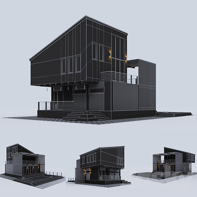 Modern residential house with a swimming pool 3DS Max Model - thumbnail 2