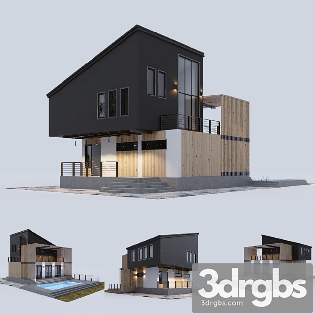 Modern Residential House with A Swimming Pool 3dsmax Download - thumbnail 1