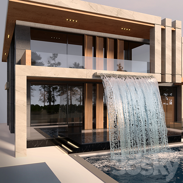 Modern Villa with pool 3DS Max Model - thumbnail 2