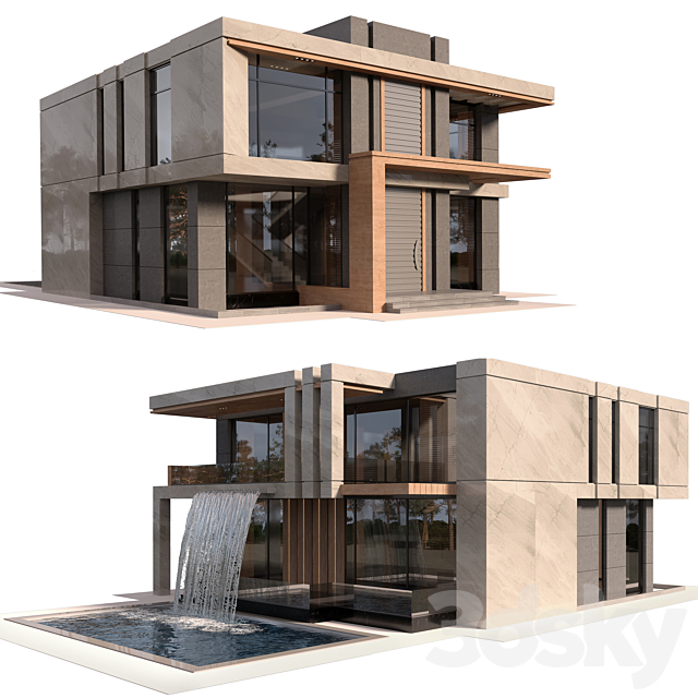 Modern Villa with pool 3DS Max Model - thumbnail 3