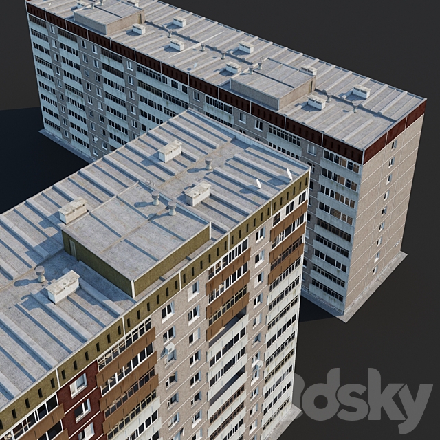 Multi-storey residential building (12 floors and 9 floors) 3DS Max Model - thumbnail 3