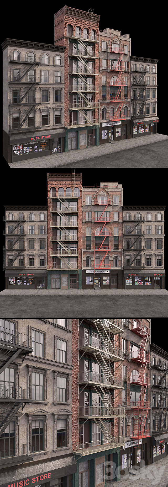 New York Brooklyn buildings fasads 3DS Max Model - thumbnail 2