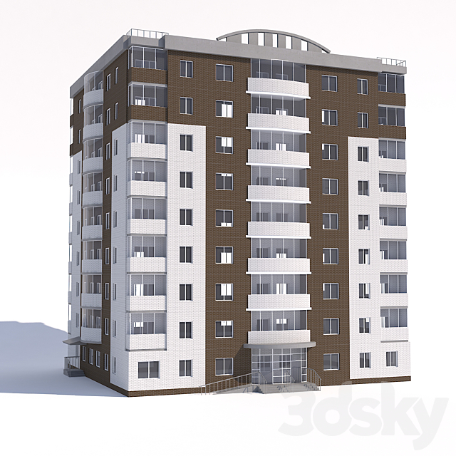 Nine-storey apartment building 3ds Max - thumbnail 1