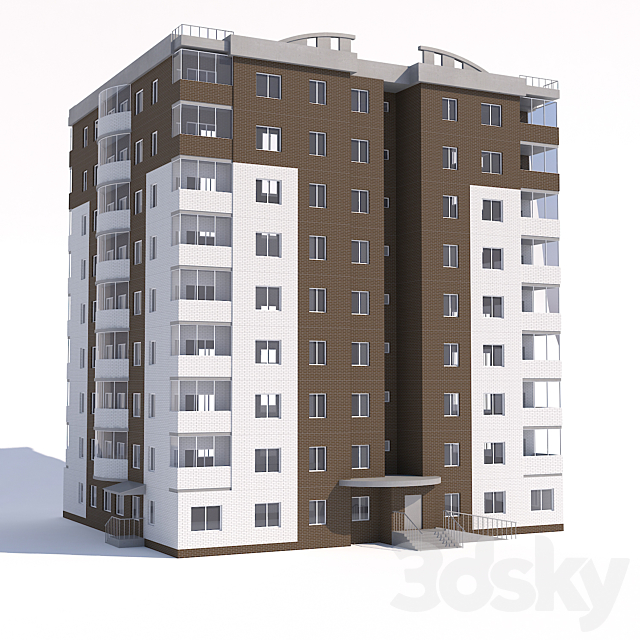 Nine-storey apartment building 3ds Max - thumbnail 2