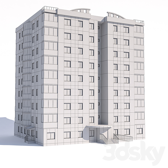 Nine-storey apartment building 3ds Max - thumbnail 3