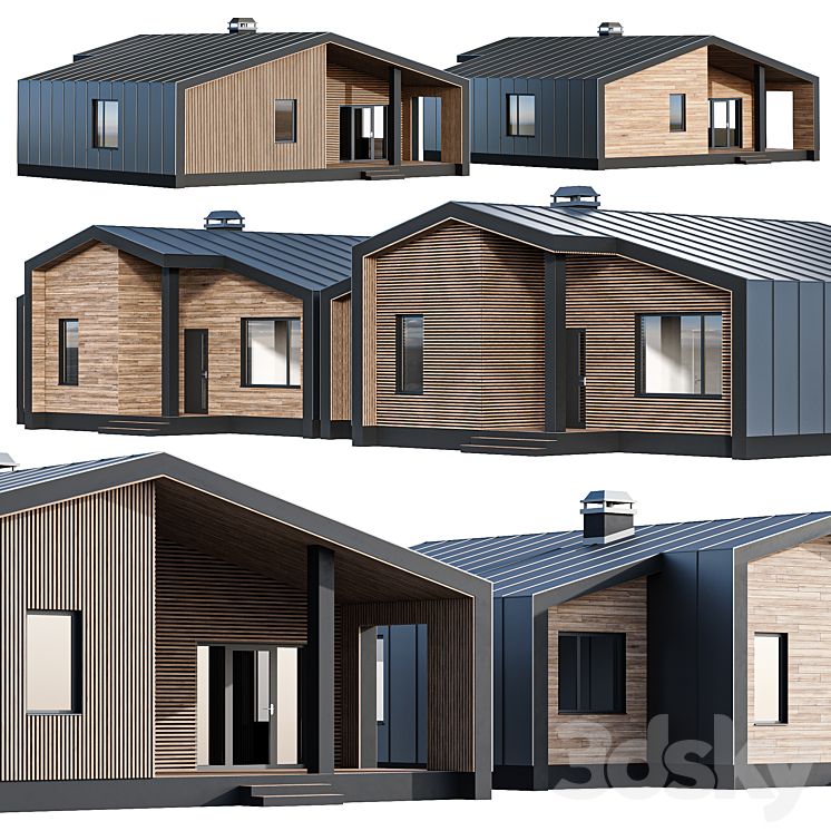 One-story barnhouse in two facade finishes 3DS Max - thumbnail 2