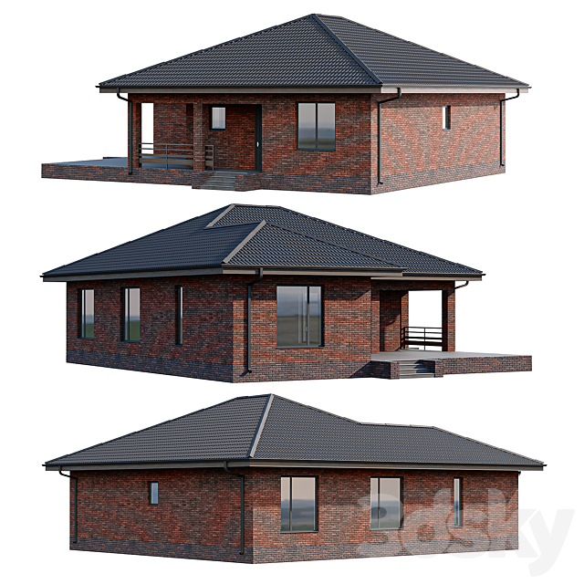 One-story brick house with a terrace 3DS Max Model - thumbnail 3