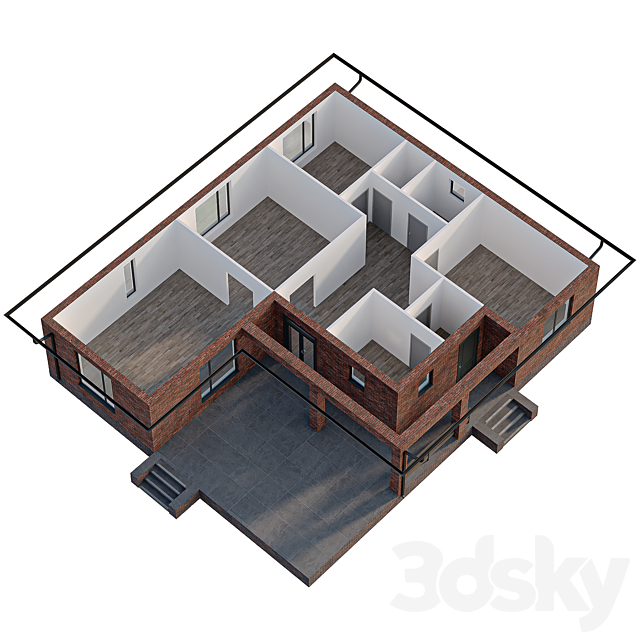 One-story brick house with a terrace 3DS Max Model - thumbnail 4