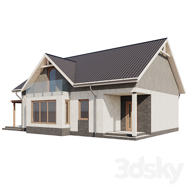 One-story house with an attic 3DS Max Model - thumbnail 2