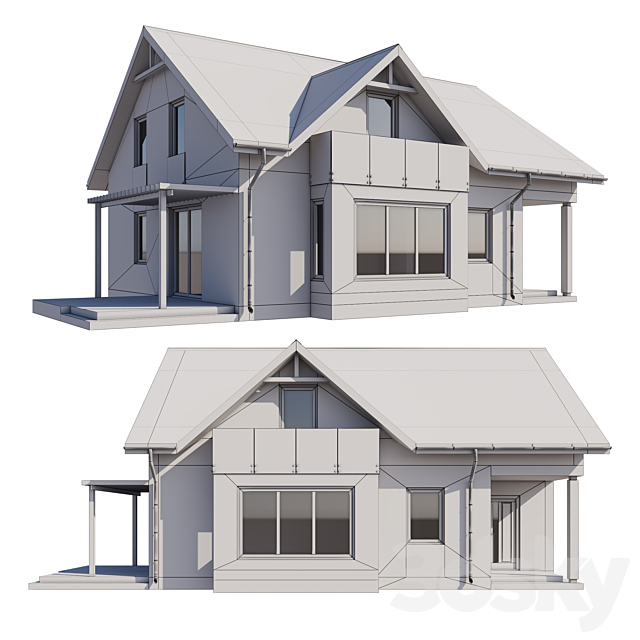 One-story house with an attic 3DS Max Model - thumbnail 4