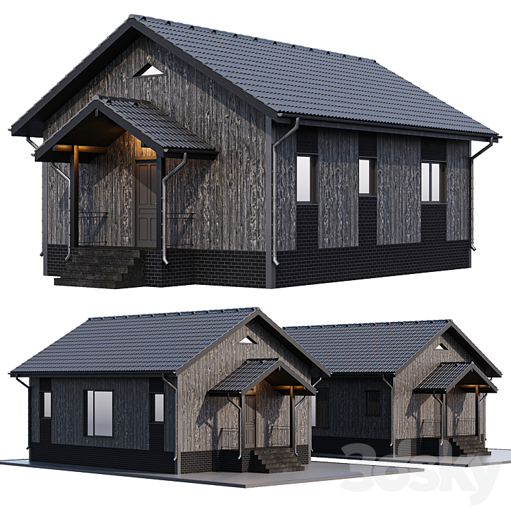 One-story wooden house 3DS Max - thumbnail 1