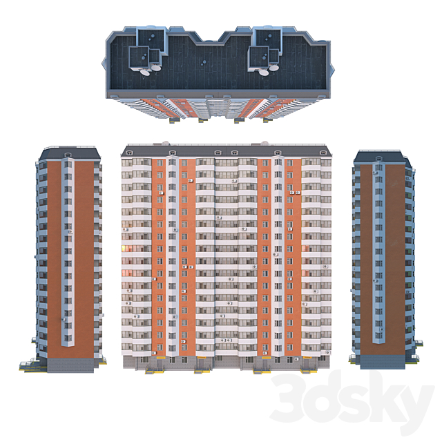 P44T 2 sections 17 floors 3DS Max Model - thumbnail 2