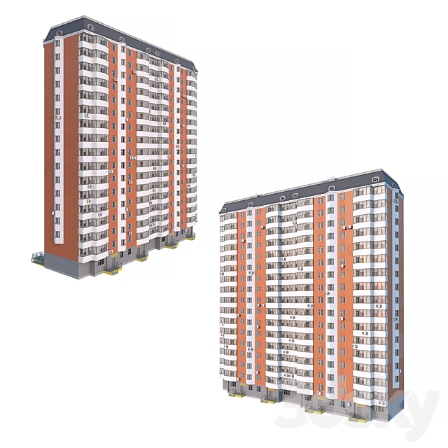 P44T 2 sections 17 floors 3DS Max Model - thumbnail 3