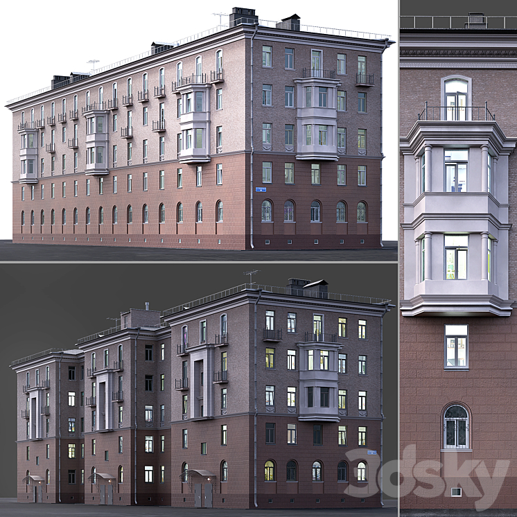 Residential building in classic style 3DS Max - thumbnail 1