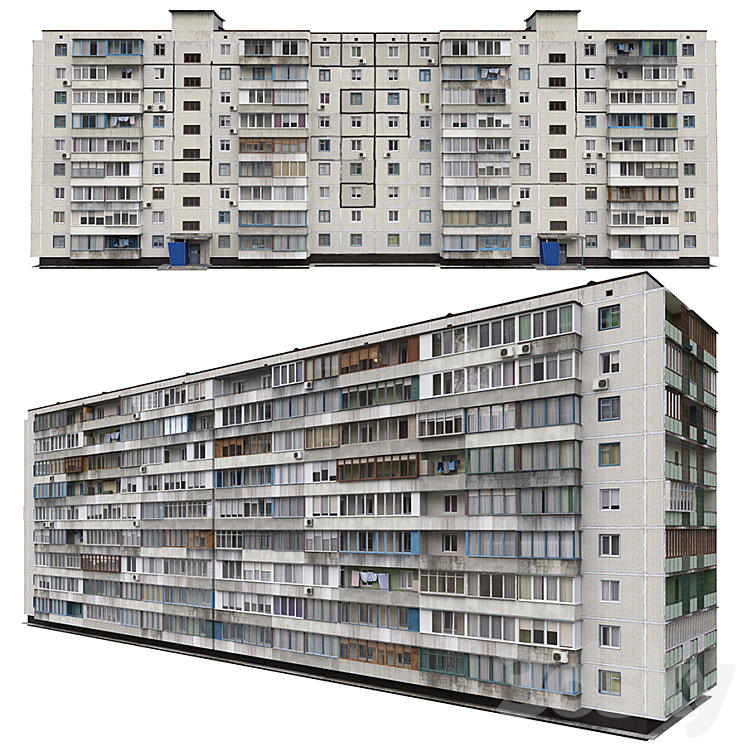 Residential building Soviet era. Series 1KG-480 3DS Max - thumbnail 1