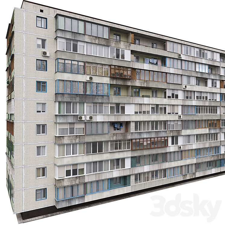 Residential building Soviet era. Series 1KG-480 3DS Max - thumbnail 2