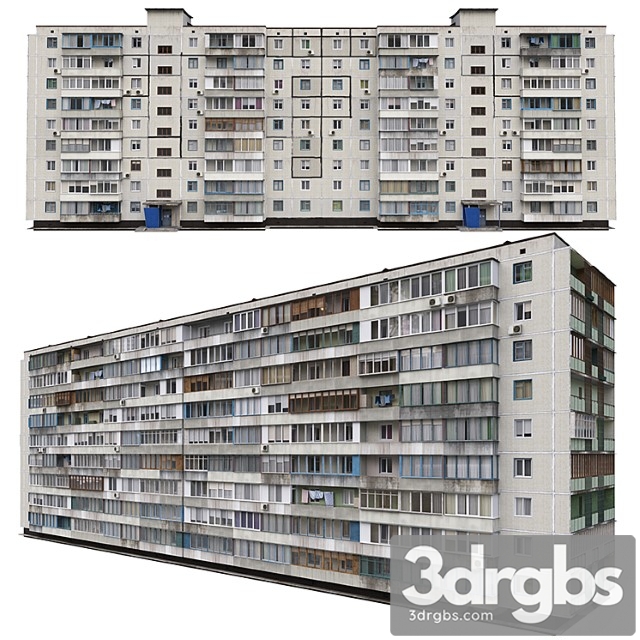 Residential building soviet era. series 1kg-480 3dsmax Download - thumbnail 1