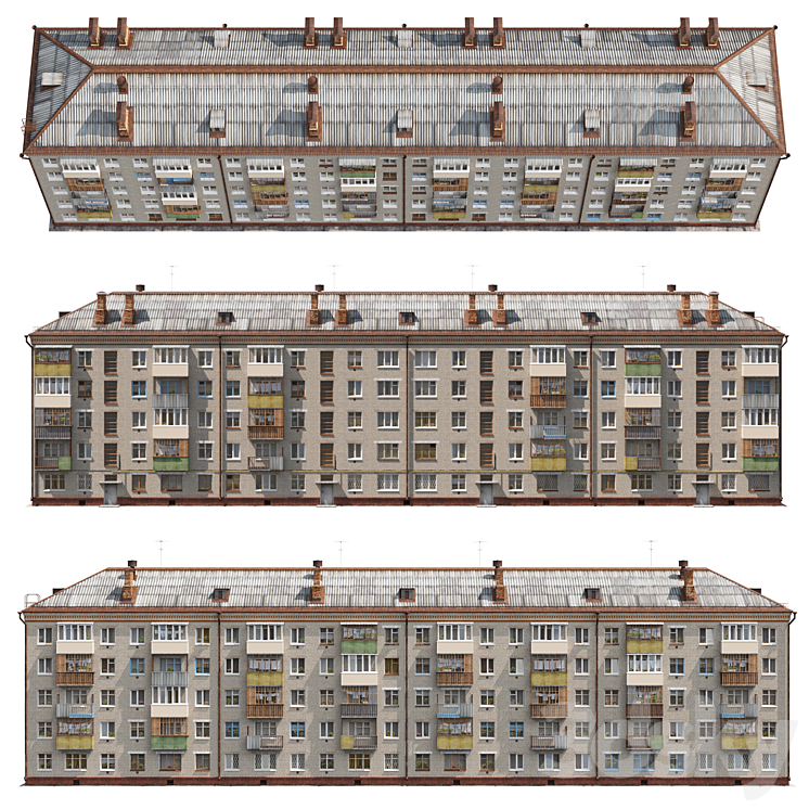 “Residential house. Series 1-447 “”Khrushchev””” 3DS Max - thumbnail 2