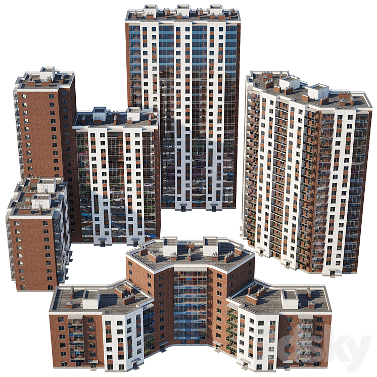 Set of multi-storey buildings 3DS Max - thumbnail 1