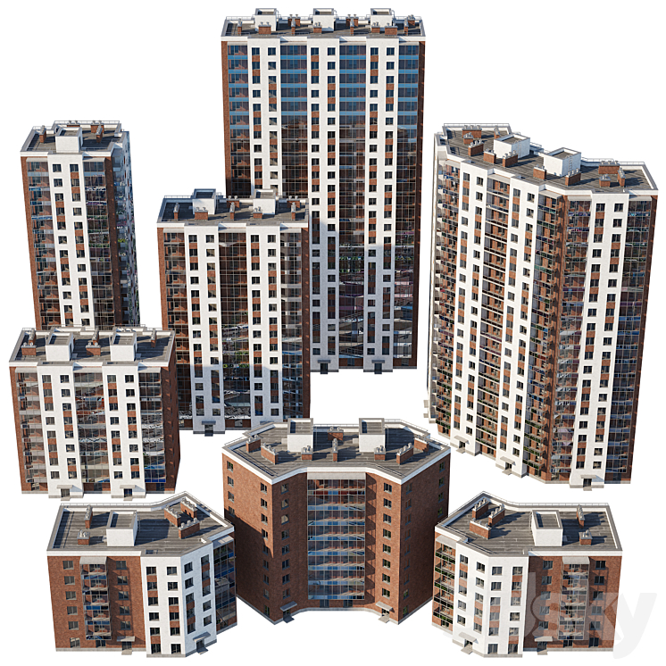 Set of multi-storey buildings 3DS Max - thumbnail 2