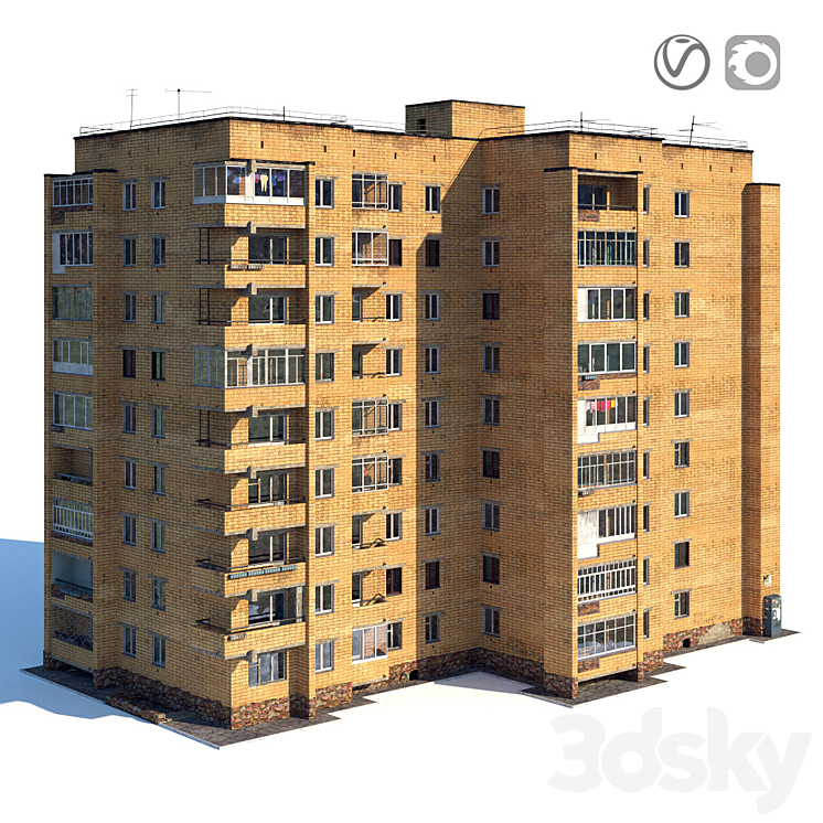 Soviet nine-story house 3DS Max - thumbnail 1