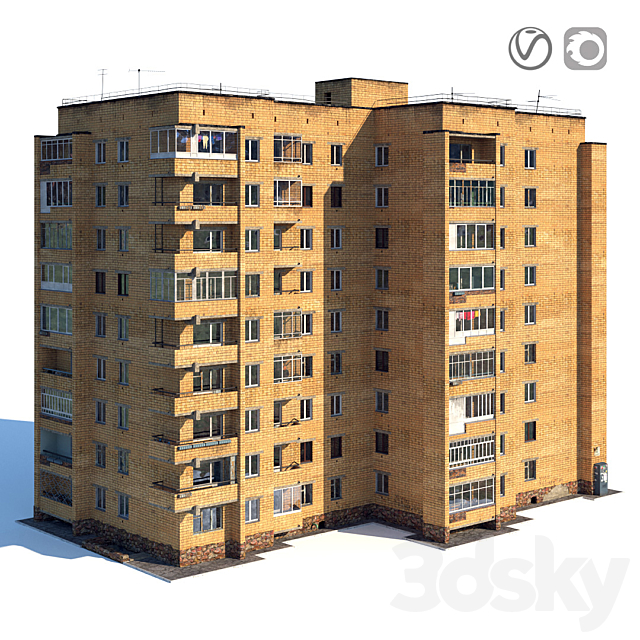 Soviet nine-story house 3DSMax File - thumbnail 1