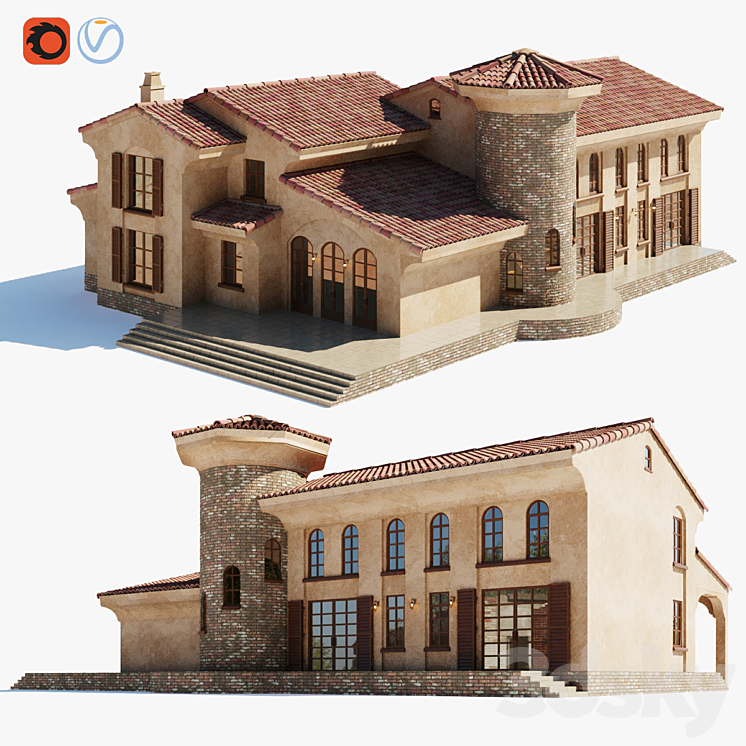 Spanish Colonial Villa 3DS Max - thumbnail 1