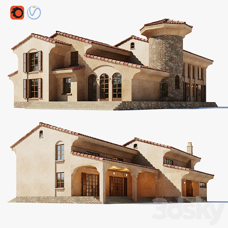 Spanish Colonial Villa 3DS Max - thumbnail 2