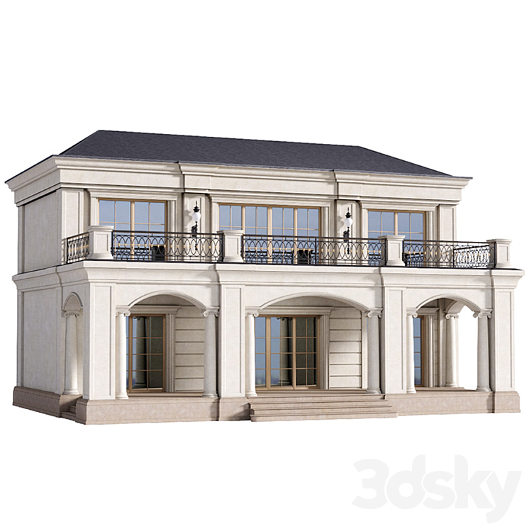 The facade of a private house in modern light classics. Fasad set contemporary 3DS Max - thumbnail 1