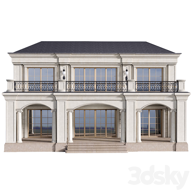 The facade of a private house in modern light classics. Fasad set contemporary 3DS Max - thumbnail 2