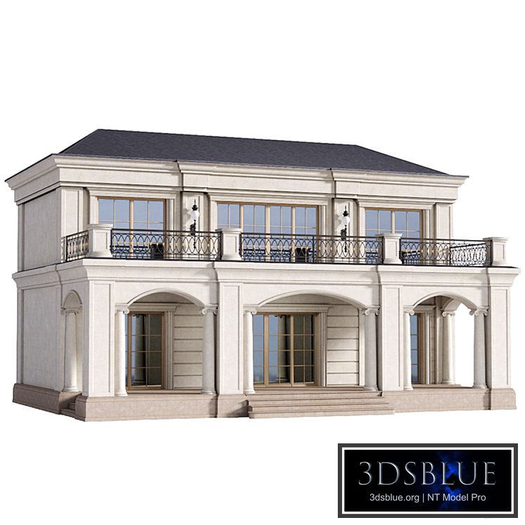 The facade of a private house in modern light classics. Fasad set contemporary 3DS Max - thumbnail 3