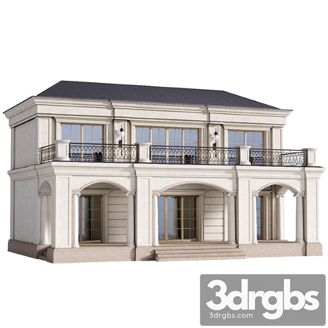 The facade of a private house in modern light classics. fasad set contemporary 3dsmax Download - thumbnail 1