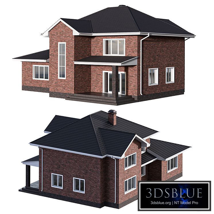 Two-storey brick house with a pitched roof 3DS Max - thumbnail 3