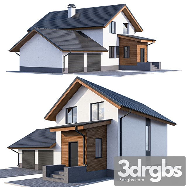 Two-storey cottage with a garage and a vestibule 3dsmax Download - thumbnail 1