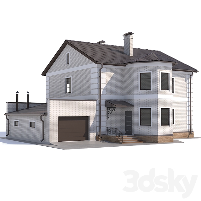 Two-storey country cottage with a garage. 3ds Max - thumbnail 1