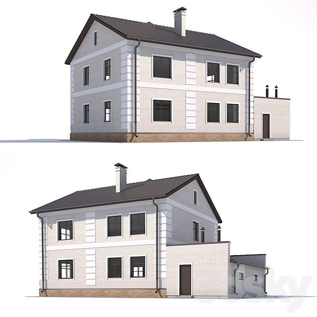 Two-storey country cottage with a garage. 3ds Max - thumbnail 2