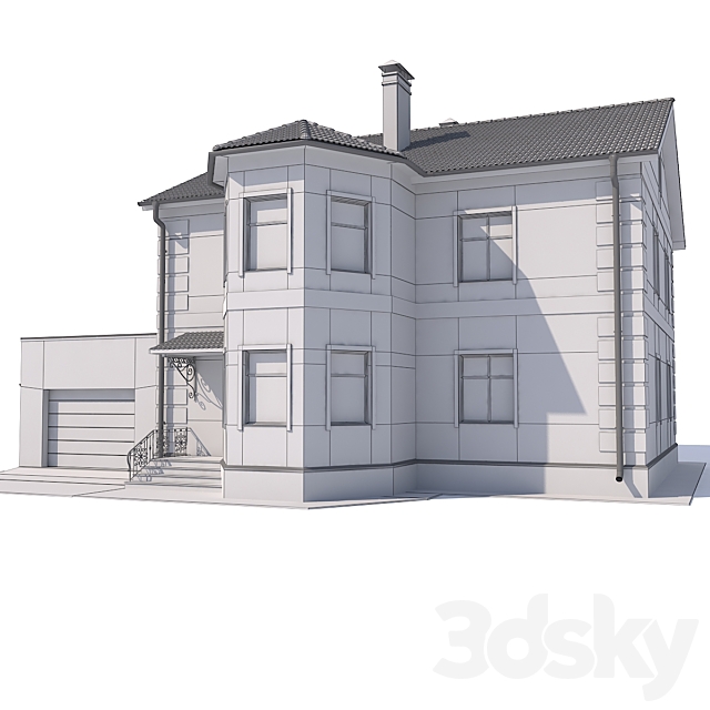 Two-storey country cottage with a garage. 3ds Max - thumbnail 3