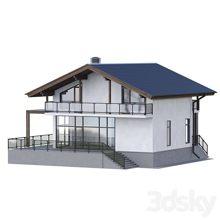 Two-storey house with a terrace 3DS Max - thumbnail 2