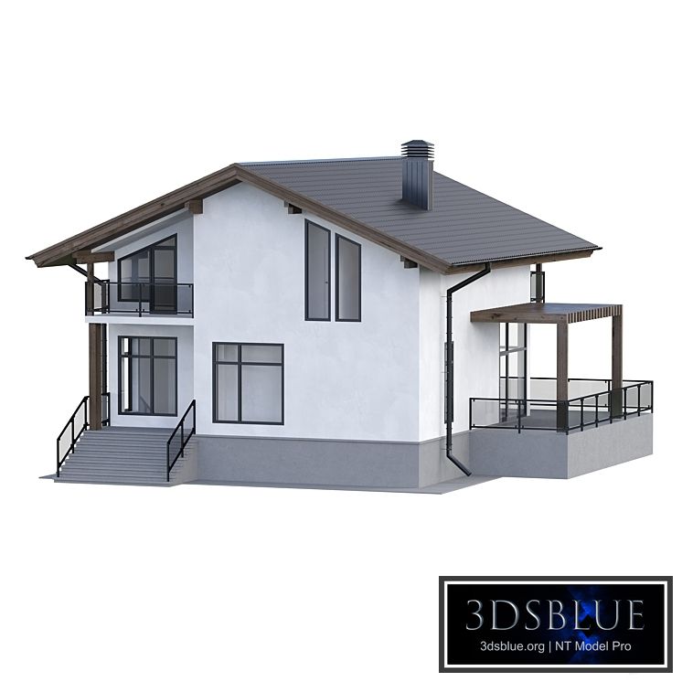 Two-storey house with a terrace 3DS Max - thumbnail 3