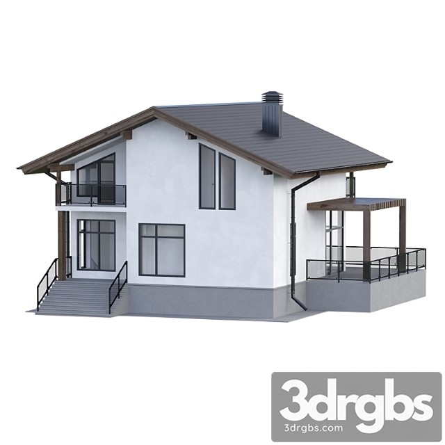 Two-storey house with a terrace 3dsmax Download - thumbnail 1