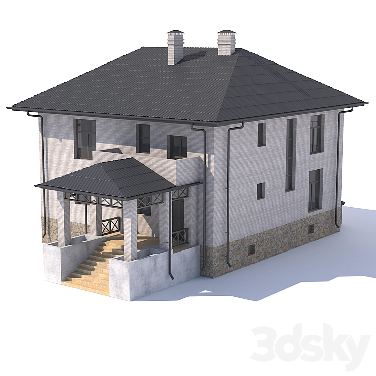 Two-storey house with balcony. 3DS Max - thumbnail 1