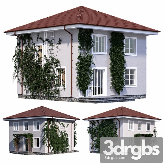 Two-storey house with ivy 3dsmax Download - thumbnail 1