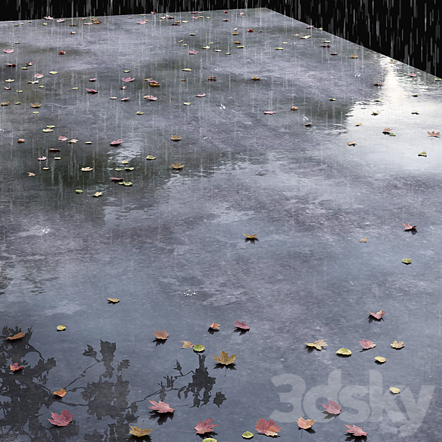 Autumn road with leaves and puddles 3DS Max Model - thumbnail 4