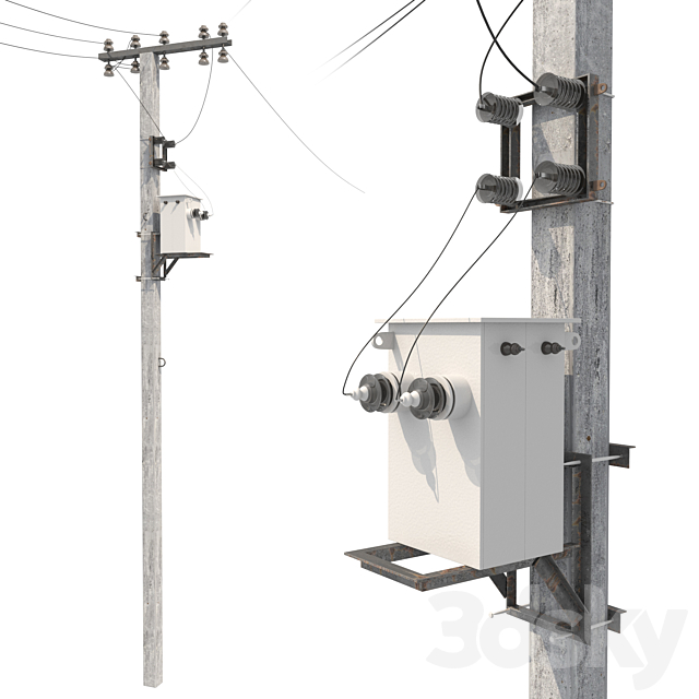 Concrete electricity transmission poles with wires 3DS Max Model - thumbnail 2